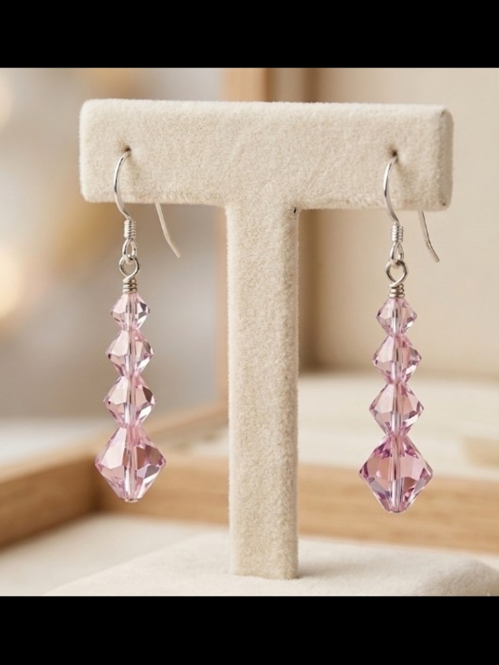 Swarovski-Inspired Pink Crystal Drop Earrings - Stamped .925 French Hooks